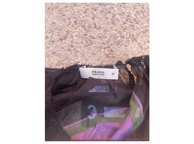 Prada Abito in seta plissettata multicolor nero / viola / verde / blu navy Multicolore - vista 6