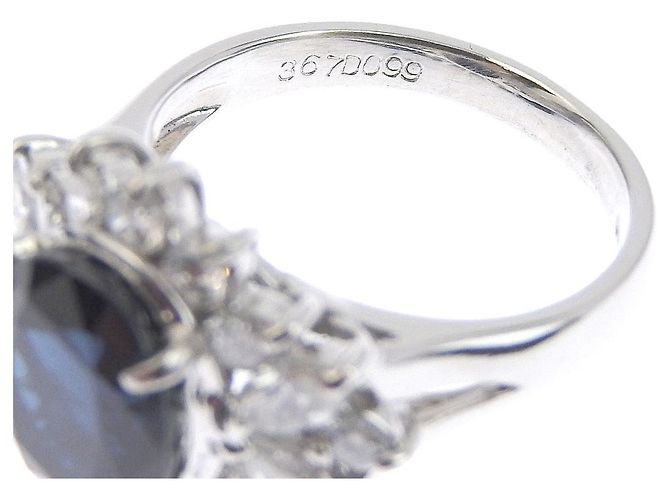 Autre Marque Antikes Design Platinring Pt850 mit Saphir von 3,67 ct Blau - Ansicht 2