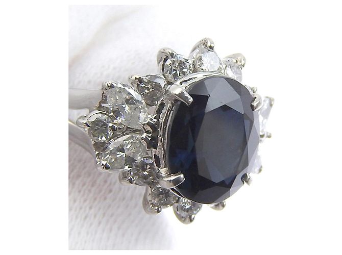 Autre Marque Antikes Design Platinring Pt850 mit Saphir von 3,67 ct Blau - Ansicht 3