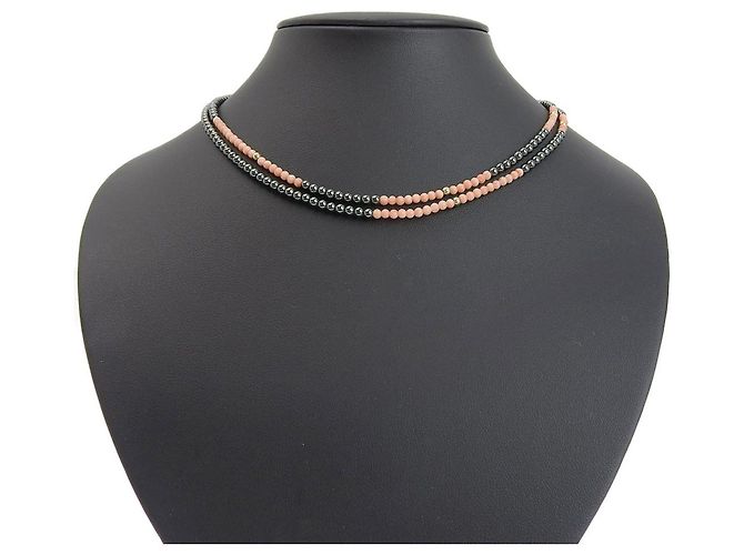 Autre Marque Collana a 2 fili in ematite corallo K18YG 40 cm D'oro - vista 3