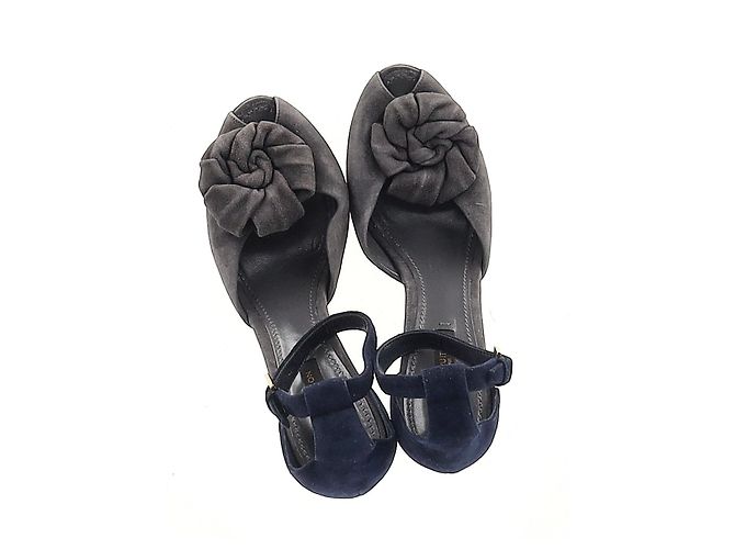 Sandali platform con dettaglio floreale Louis Vuitton in suede blu e grigio - vista 8