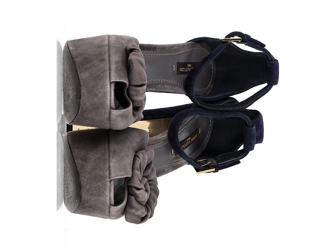 Sandali platform con dettaglio floreale Louis Vuitton in suede blu e grigio - vista 9