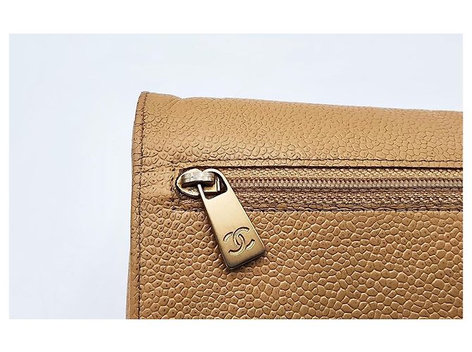 Wallet On Chain Bolsa de corrente em couro caviar Chanel Double CC com aba simples Bege - vista 11