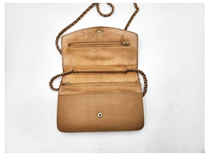 Wallet On Chain Bolsa de corrente em couro caviar Chanel Double CC com aba simples Bege - vista 12