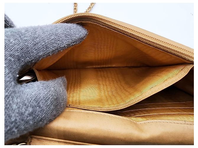 Wallet On Chain Bolsa de corrente em couro caviar Chanel Double CC com aba simples Bege - vista 19