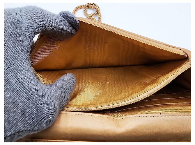Wallet On Chain Bolsa de corrente em couro caviar Chanel Double CC com aba simples Bege - vista 20