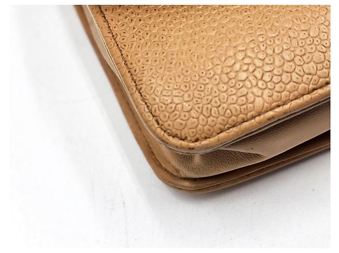 Wallet On Chain Bolsa de corrente em couro caviar Chanel Double CC com aba simples Bege - vista 7
