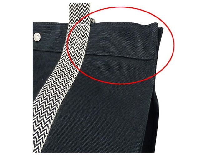 Hermès Cannes MM Canvas Tote-Handtasche Schwarz Weiß - Ansicht 10