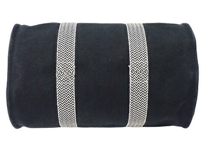 Hermès Cannes MM Canvas Tote-Handtasche Schwarz Weiß - Ansicht 3
