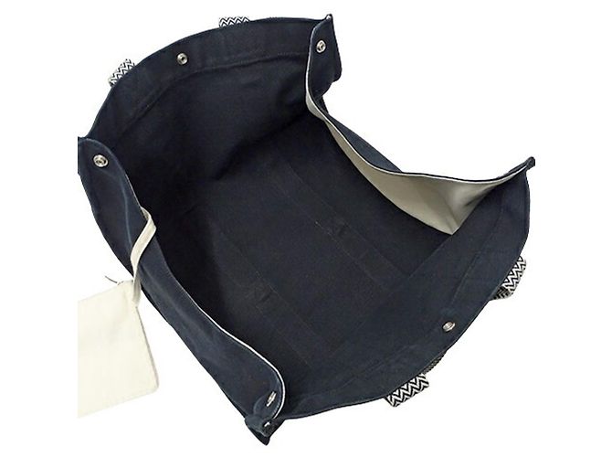 Hermès Cannes MM Canvas Tote-Handtasche Schwarz Weiß - Ansicht 5
