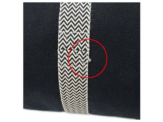 Hermès Cannes MM Canvas Tote-Handtasche Schwarz Weiß - Ansicht 7