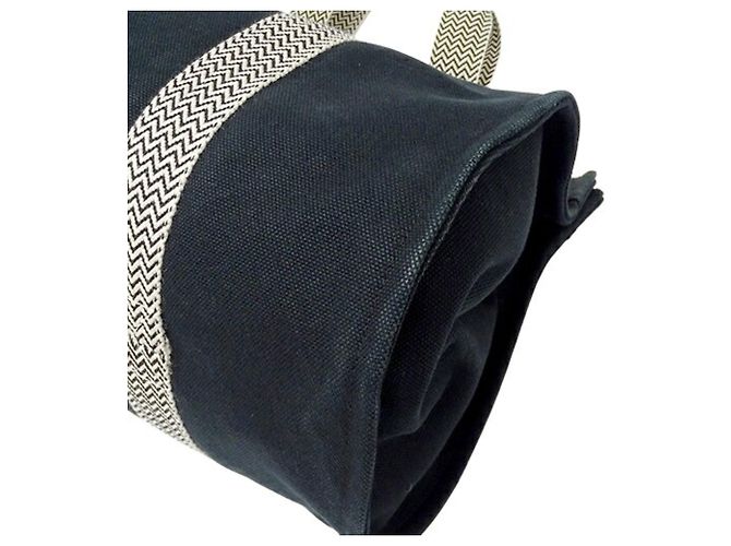 Hermès Cannes MM Canvas Tote-Handtasche Schwarz Weiß - Ansicht 8