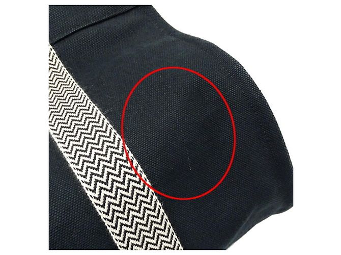 Hermès Cannes MM Canvas Tote-Handtasche Schwarz Weiß - Ansicht 9