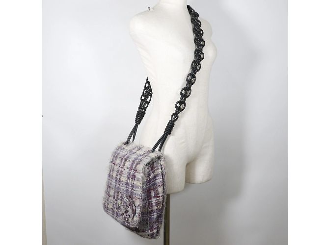Borsa a spalla in tweed viola Chanel Porpora - vista 8