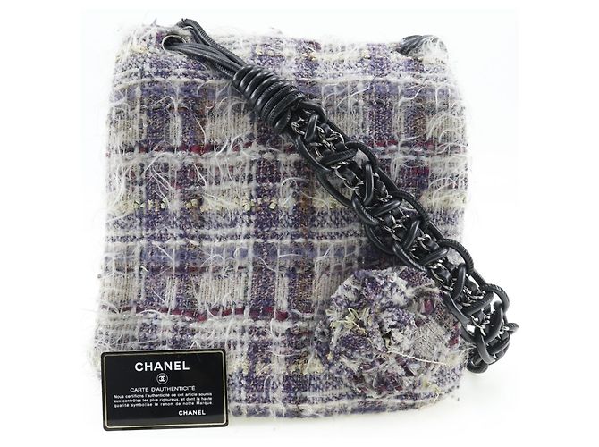 Borsa a spalla in tweed viola Chanel Porpora - vista 9