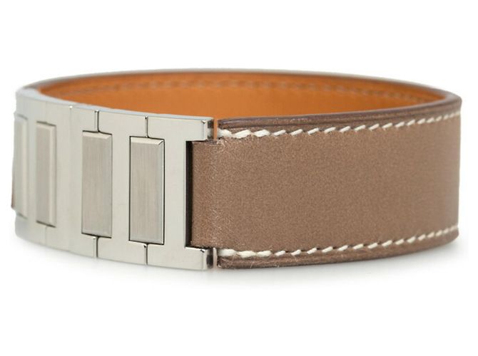 Hermès Bracciale in pelle marrone e metallo con charm Hermes - vista 2