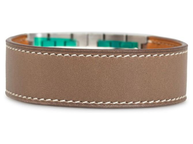 Hermès Bracciale in pelle marrone e metallo con charm Hermes - vista 3