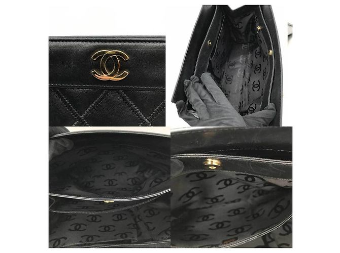 Bolsa tote de couro preto Chanel - vista 4