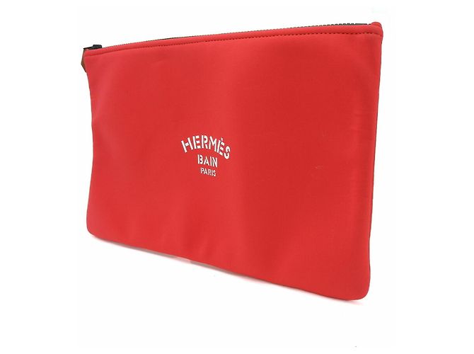 Hermès Clutch in nylon rosso Hermes Kara - vista 2