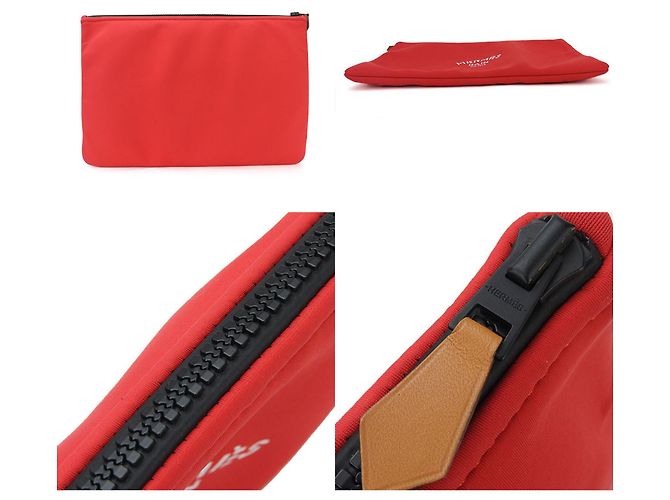 Hermès Clutch in nylon rosso Hermes Kara - vista 4