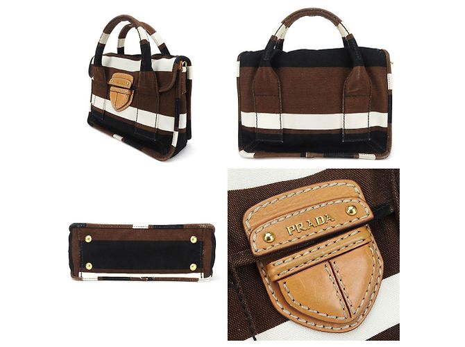 Borsa Prada BN2119 in tela nero marrone bianco - vista 2