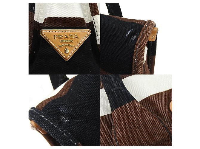 Borsa Prada BN2119 in tela nero marrone bianco - vista 3