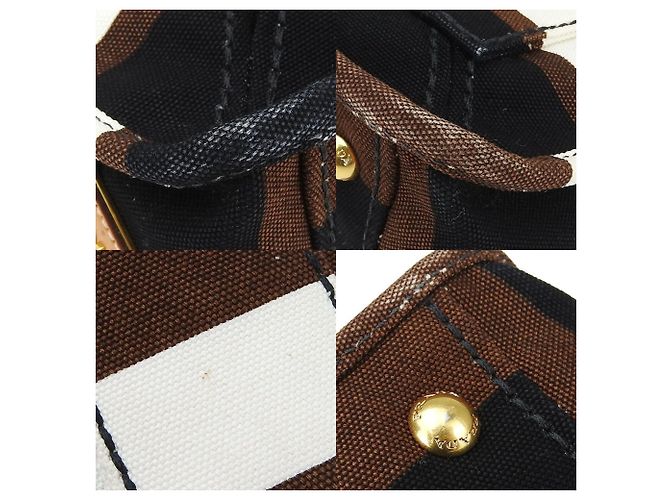 Borsa Prada BN2119 in tela nero marrone bianco - vista 4
