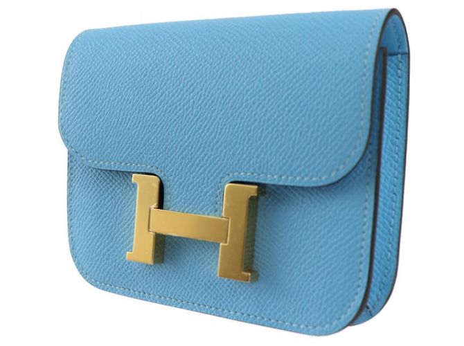 Pochette Constance Vaux Epson Celeste di Hermès Blu chiaro - vista 3