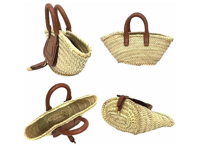 Chloé Marcie Handbraid Raffia and Leather Basket Bag - view 2