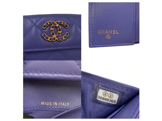 Cartera trifold de piel de cordero acolchada Chanel 19 Púrpura - vista 2