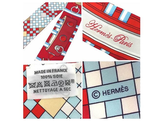 Hermès Foulard Hermes Twilly - Colliers de Chiens Remix 2020 Rosso Blu Beige - vista 3