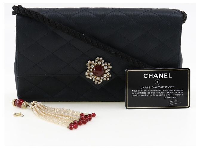 Borsa a spalla in satin Chanel Nero - vista 9