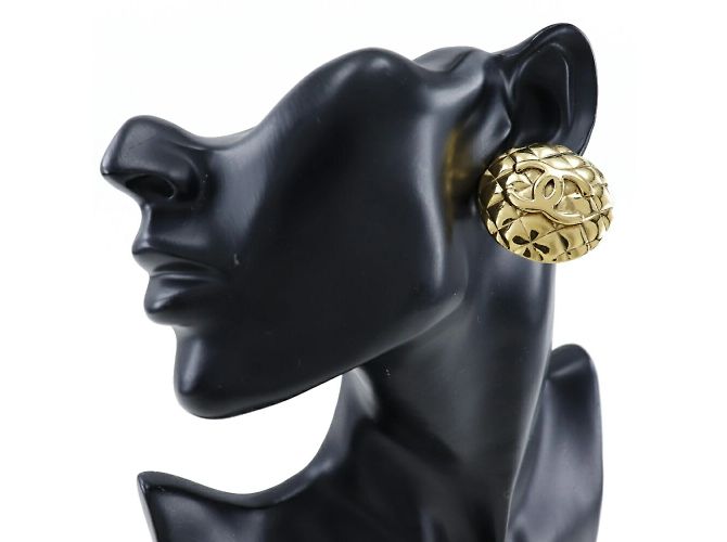 Vintage Gold Plated Clip Ohrringe Chanel Coco Mark Golden - Ansicht 2