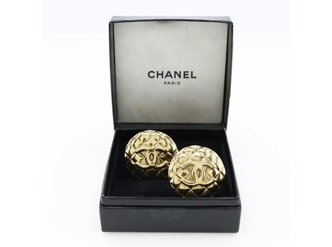 Vintage Gold Plated Clip Ohrringe Chanel Coco Mark Golden - Ansicht 7