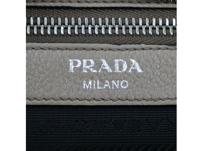 Prada 1BG203 Vitello Phoenix Leder Tote Bag Grau Braun - Ansicht 10