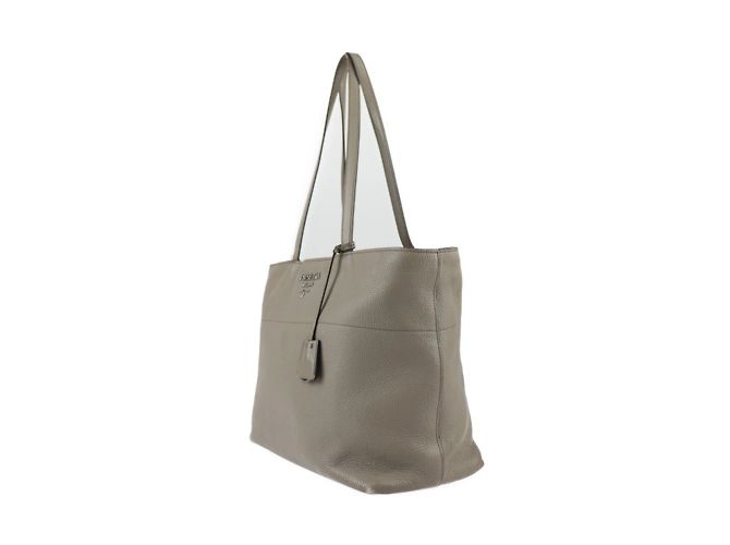 Prada 1BG203 Vitello Phoenix Leder Tote Bag Grau Braun - Ansicht 2