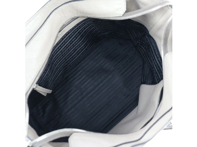 Prada 1BG203 Vitello Phoenix Leder Tote Bag Grau Braun - Ansicht 9