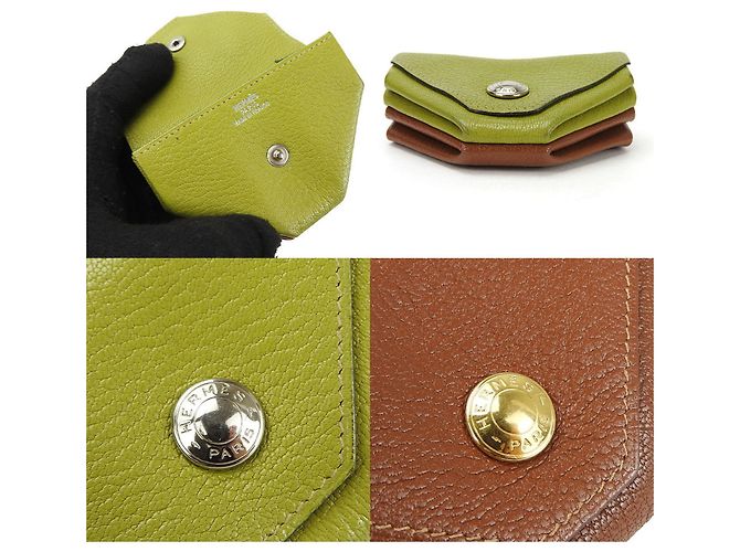 Hermès Hermes Münzbeutel LE 24 Braun Grün - Ansicht 4