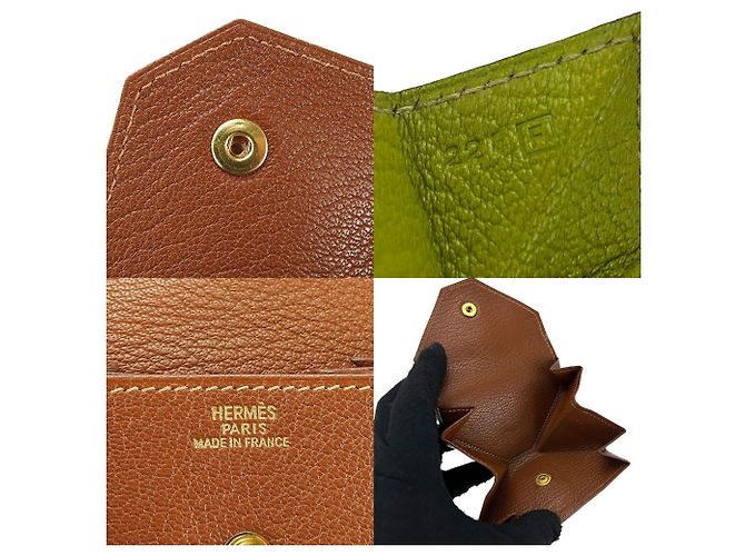 Hermès Hermes Münzbeutel LE 24 Braun Grün - Ansicht 7