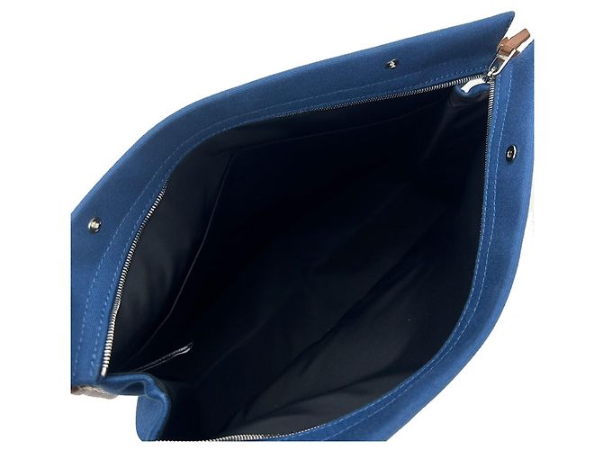 Bolso de mano de lona y cuero Hermès Castaño Azul marino - vista 3