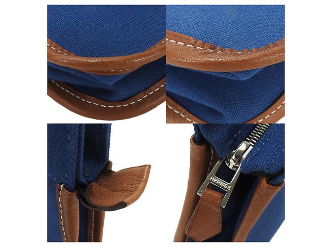 Bolso de mano de lona y cuero Hermès Castaño Azul marino - vista 5