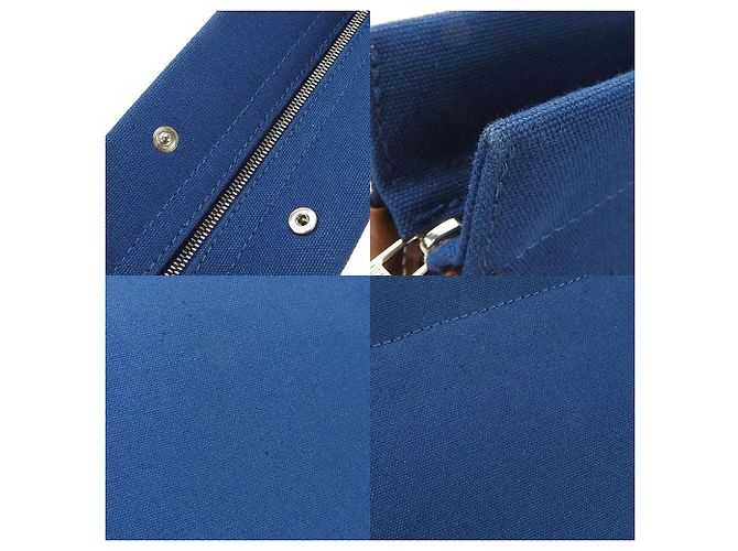 Bolso de mano de lona y cuero Hermès Castaño Azul marino - vista 6