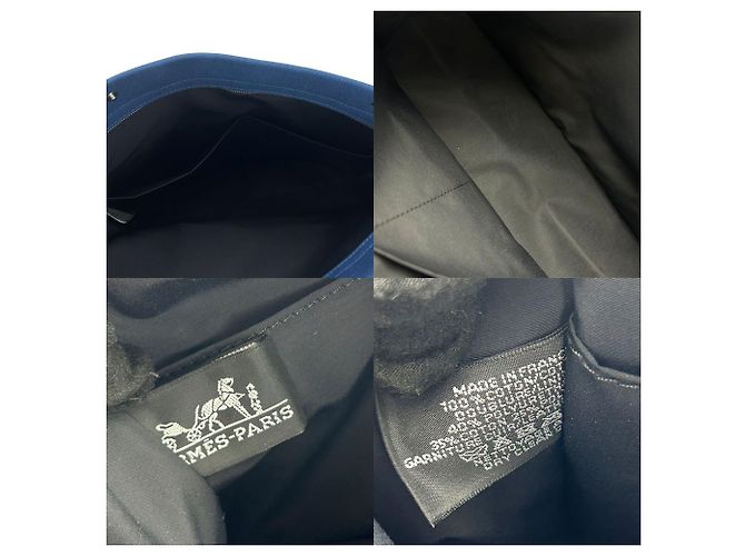 Bolso de mano de lona y cuero Hermès Castaño Azul marino - vista 7