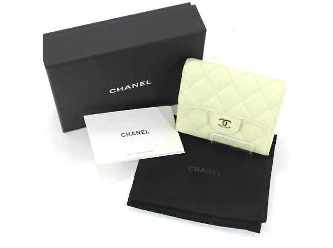 Chanel Lemon Yellow Caviar Leder Dreifach-Brieftasche Golden - Ansicht 10