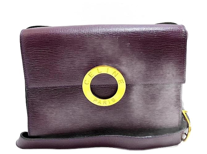 CELINE suede Circle Logo Bucket Shoulder Bag Brown