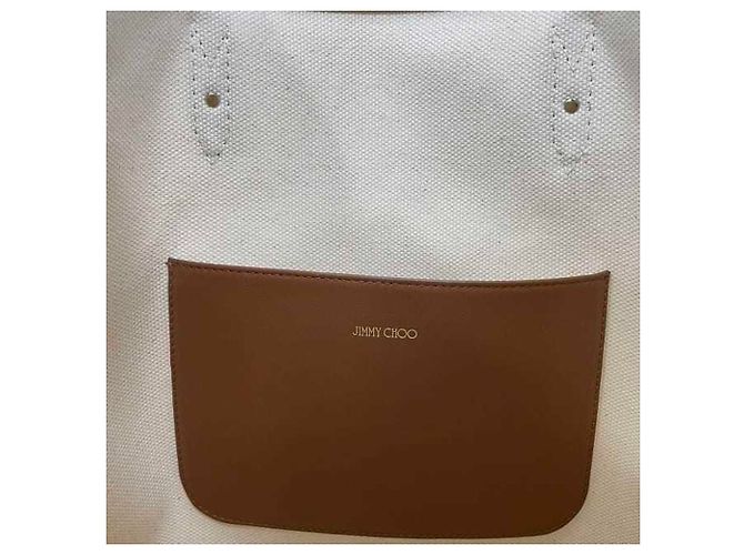 Borsa tote in tela e pelle marrone e bianca Jimmy Choo Bianco - vista 7