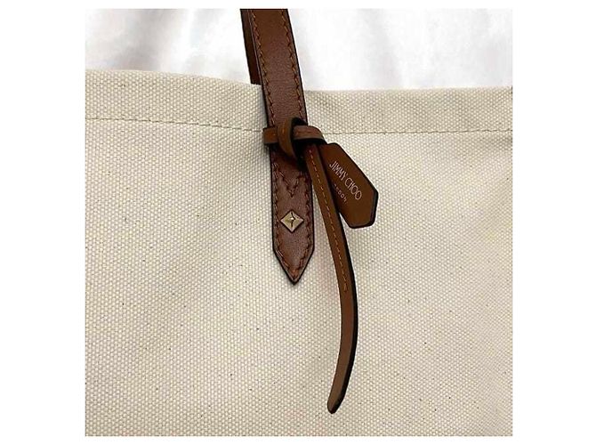 Borsa tote in tela e pelle marrone e bianca Jimmy Choo Bianco - vista 8