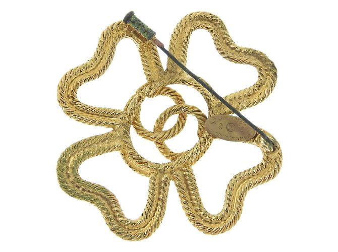 Spilla vintage placcata in oro Chanel Clover Cocomark - vista 2