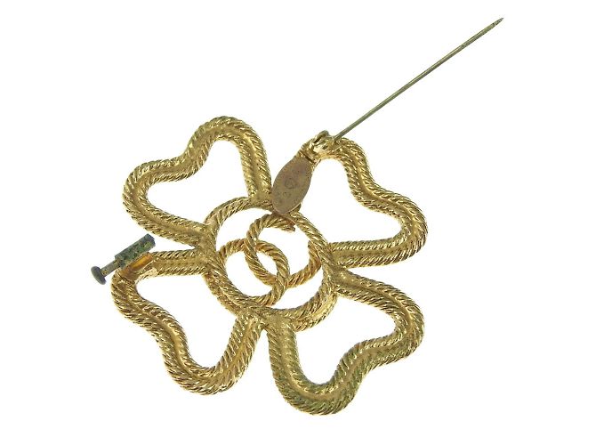 Spilla vintage placcata in oro Chanel Clover Cocomark - vista 4