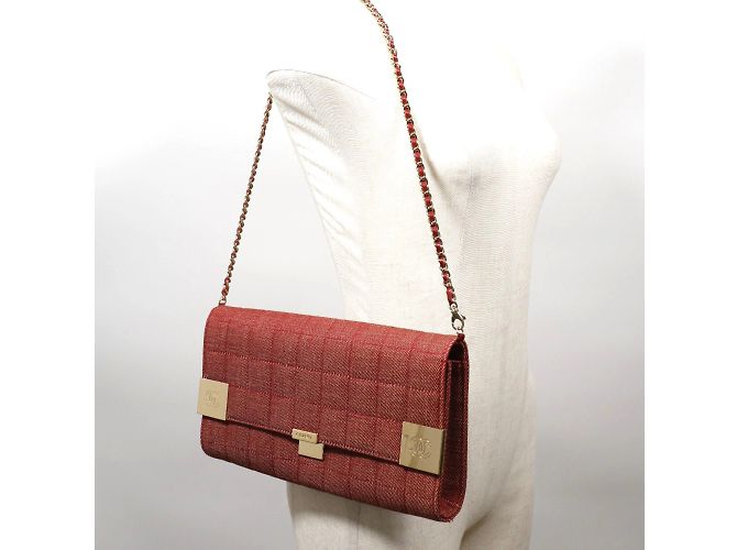 Borsa a spalla in tela di cotone rossa Chanel Rosso - vista 8